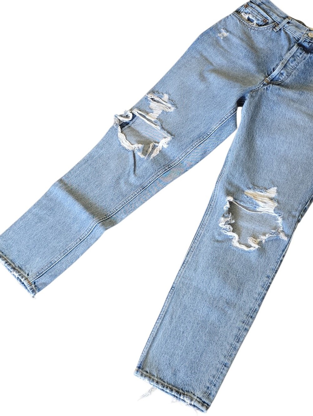 AGOLDE High-Rise Cropped Fly Button Distress Straight Leg Denim Jeans Size 27 - Picture 4 of 10